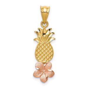 14k Rose and Yellow Gold Pineapple Plumeria Pendant